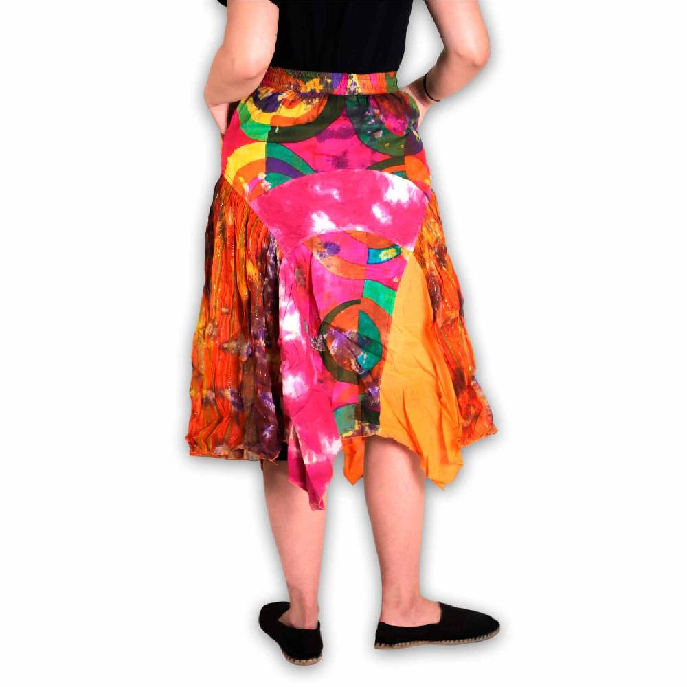 Kunst Und Magie Patchwork Zipfelrock im sommerlichen Flowerstyle Goa Hippie Fair No Waist Exklusivangebot
