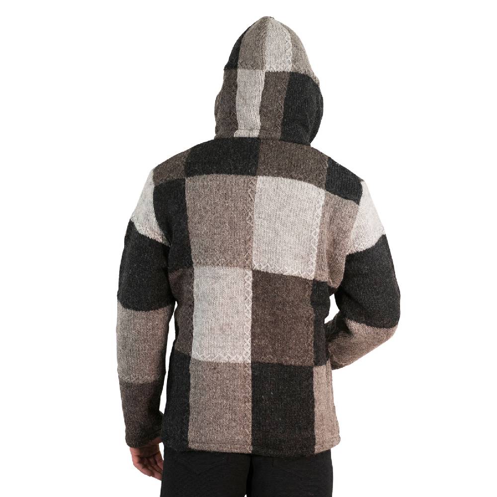 Kunst Und Magie Herren Strickjacke Patchwork Wolle Jacke mit abnehmbarer Kapuze und Fleecefutter Hippie Zeitlich begrenztes Angebot