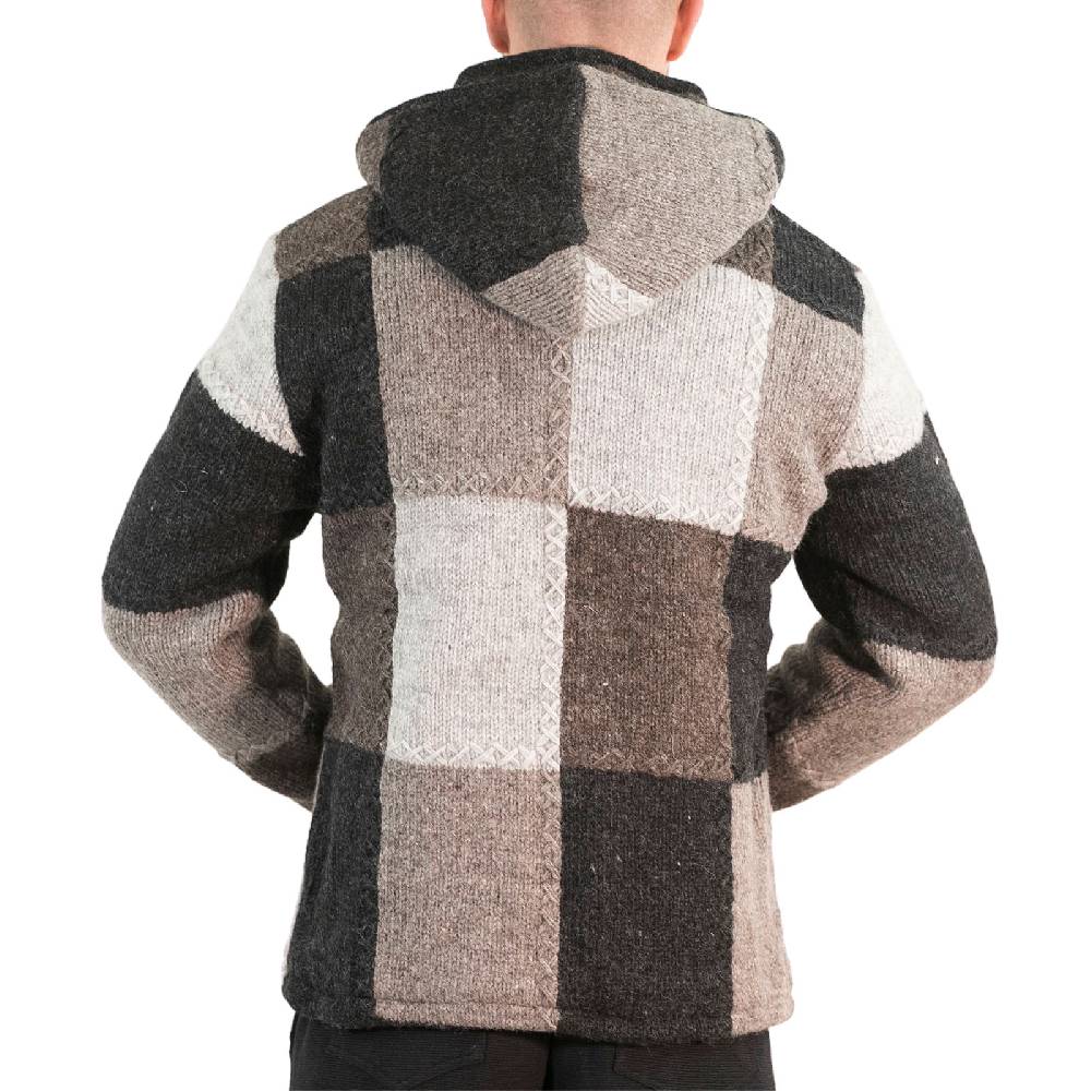 Kunst Und Magie Herren Strickjacke Patchwork Wolle Jacke mit abnehmbarer Kapuze und Fleecefutter Hippie Zeitlich begrenztes Angebot