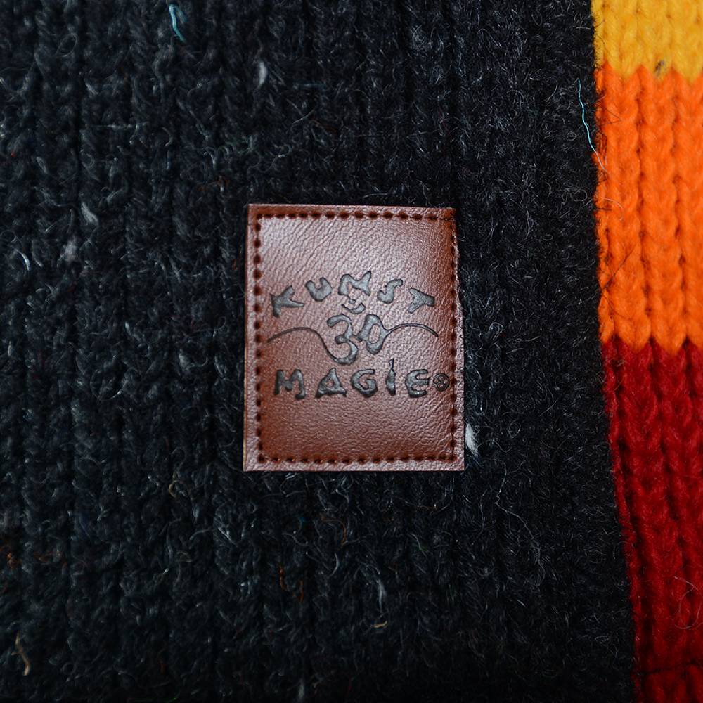 Kunst Und Magie Damen Goa Winter Strickjacke Wolle Fleecefutter abnehmbarer Zipfelkapuze Schwarz/Regenbogen Blitzangebot