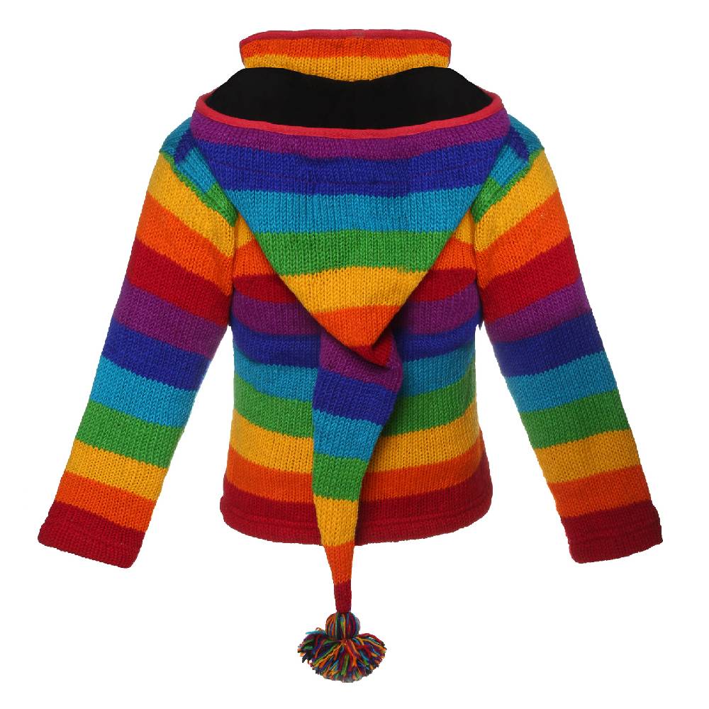 Kunst Und Magie Damen Regenbogen Strickjacke Goa Wolle Jacke mit Fleecefutter und abnehmbarer Zipfelkapuze Große Rabatte