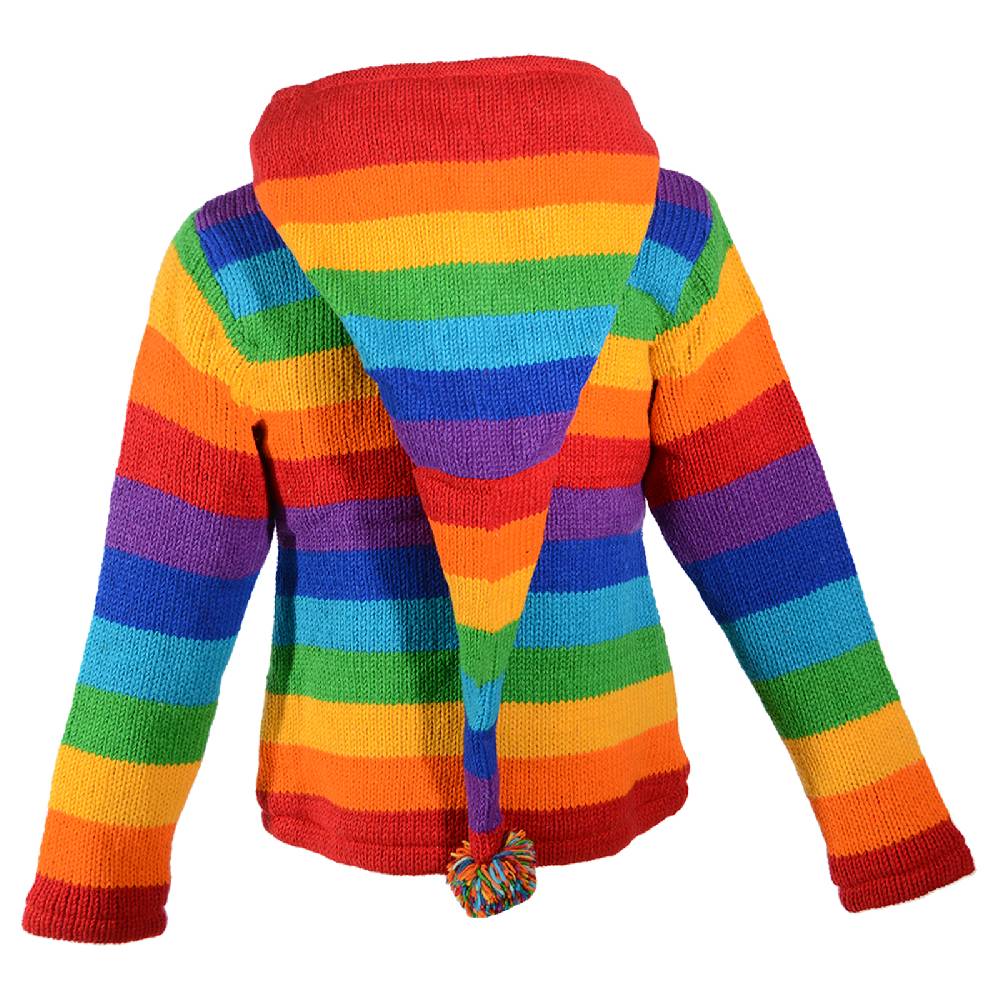 Kunst Und Magie Damen Regenbogen Strickjacke Goa Wolle Jacke mit Fleecefutter und abnehmbarer Zipfelkapuze Große Rabatte