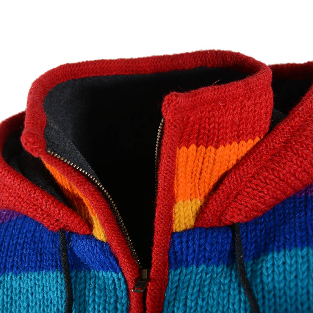 Kunst Und Magie Damen Regenbogen Strickjacke Goa Wolle Jacke mit Fleecefutter und abnehmbarer Zipfelkapuze Große Rabatte