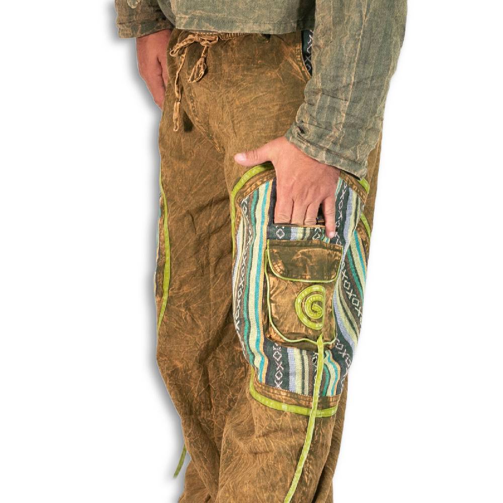Kunst Und Magie Baggyhose Stonewashed Goa Cargo Hose Hippiehose Pluderhose mit Kordelzug Gürtelschlaufen Haremshose Kauf eins, bekomm eins gratis