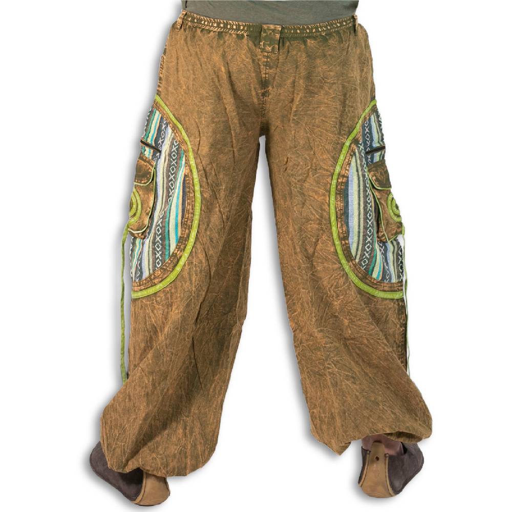 Kunst Und Magie Baggyhose Stonewashed Goa Cargo Hose Hippiehose Pluderhose mit Kordelzug Gürtelschlaufen Haremshose Kauf eins, bekomm eins gratis