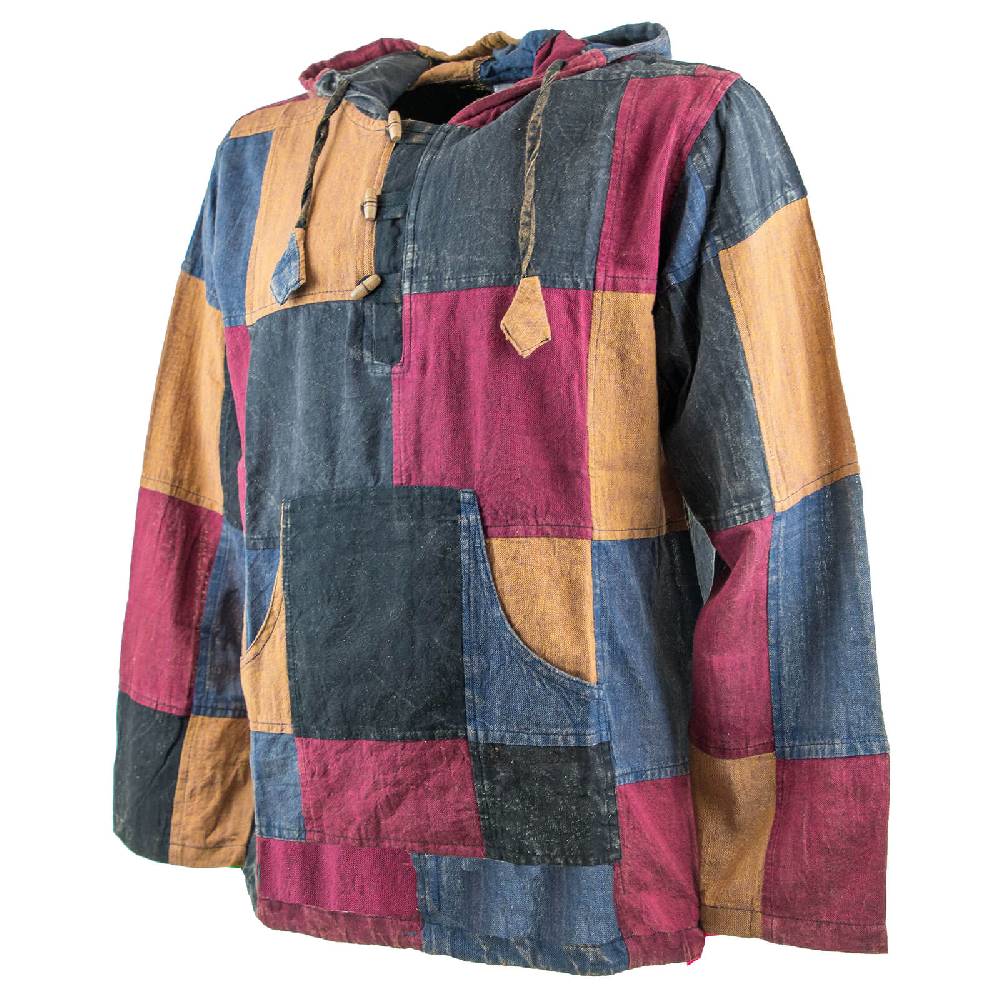 Kunst Und Magie KUNST UND MAGIE Herren bunt alternativ Baja Hoodie Fischerhemd Kapuze Patchwork Wochenangebot