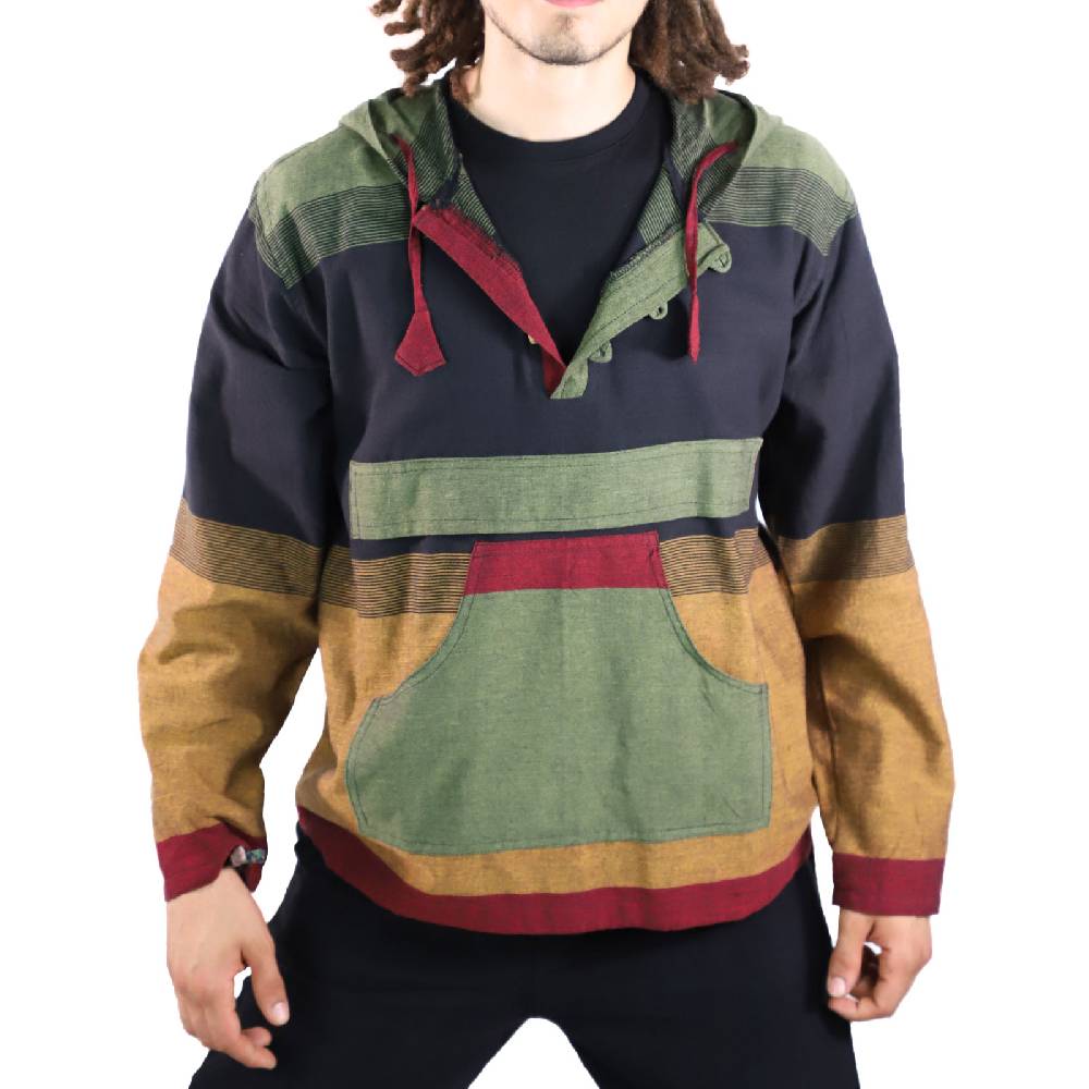 Kunst Und Magie KUNST UND MAGIE Herren bunt alternativ Hoodie Fischerhemd Kapuze Kängurutasche Nur für heute