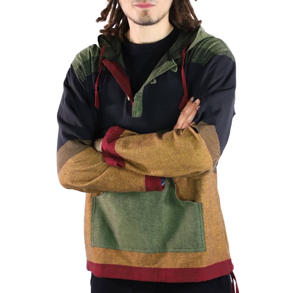 Kunst Und Magie KUNST UND MAGIE Herren bunt alternativ Hoodie Fischerhemd Kapuze Kängurutasche Nur für heute