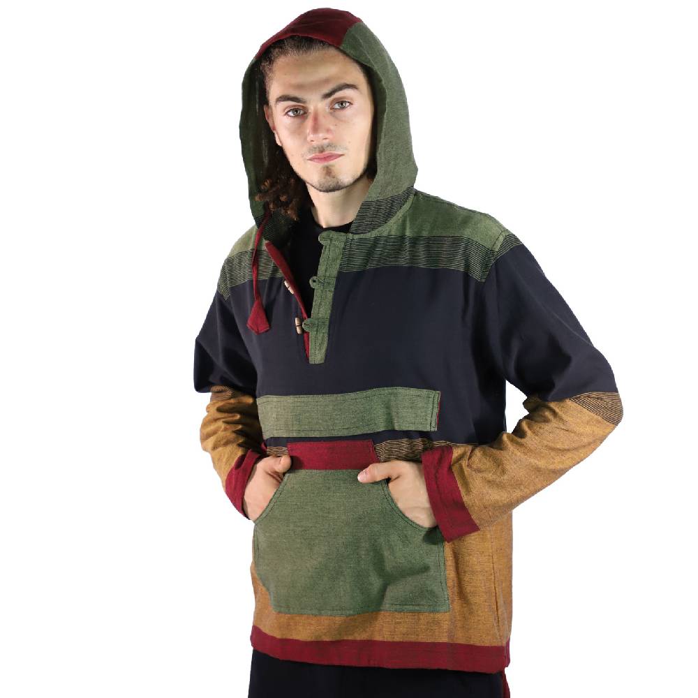 Kunst Und Magie KUNST UND MAGIE Herren bunt alternativ Hoodie Fischerhemd Kapuze Kängurutasche Nur für heute