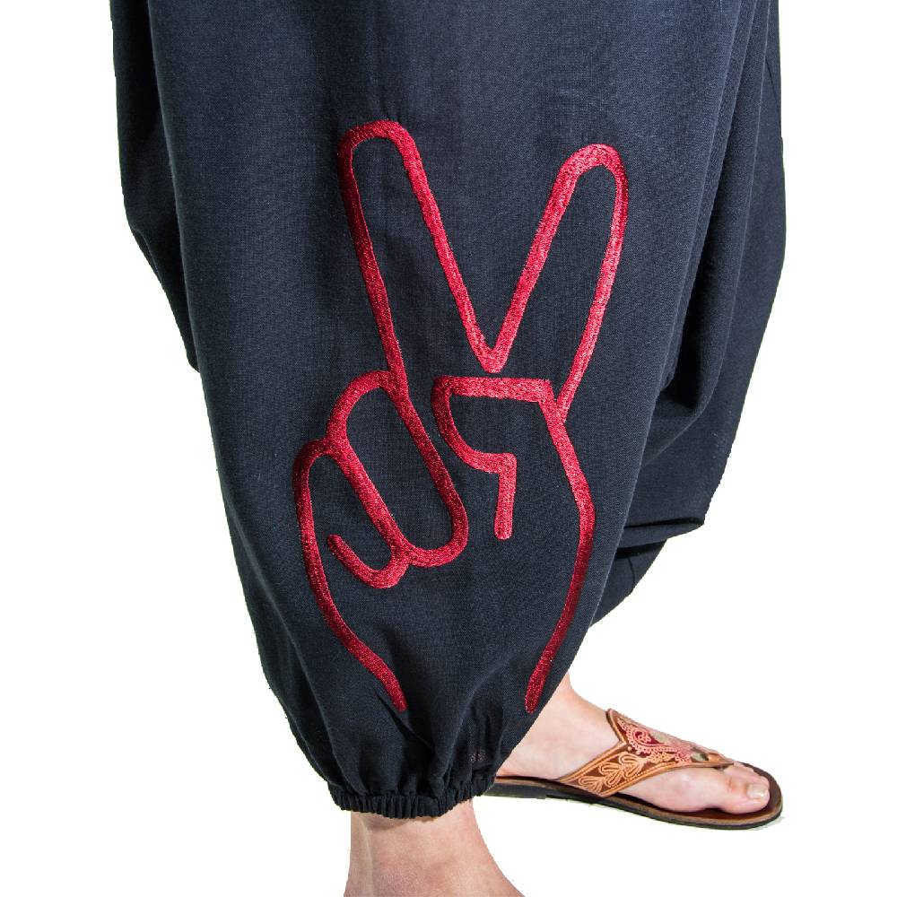 Kunst Und Magie Kunst und Magie Damen Goa Haremshose mit Peace Finger Symbol Super Rabatt