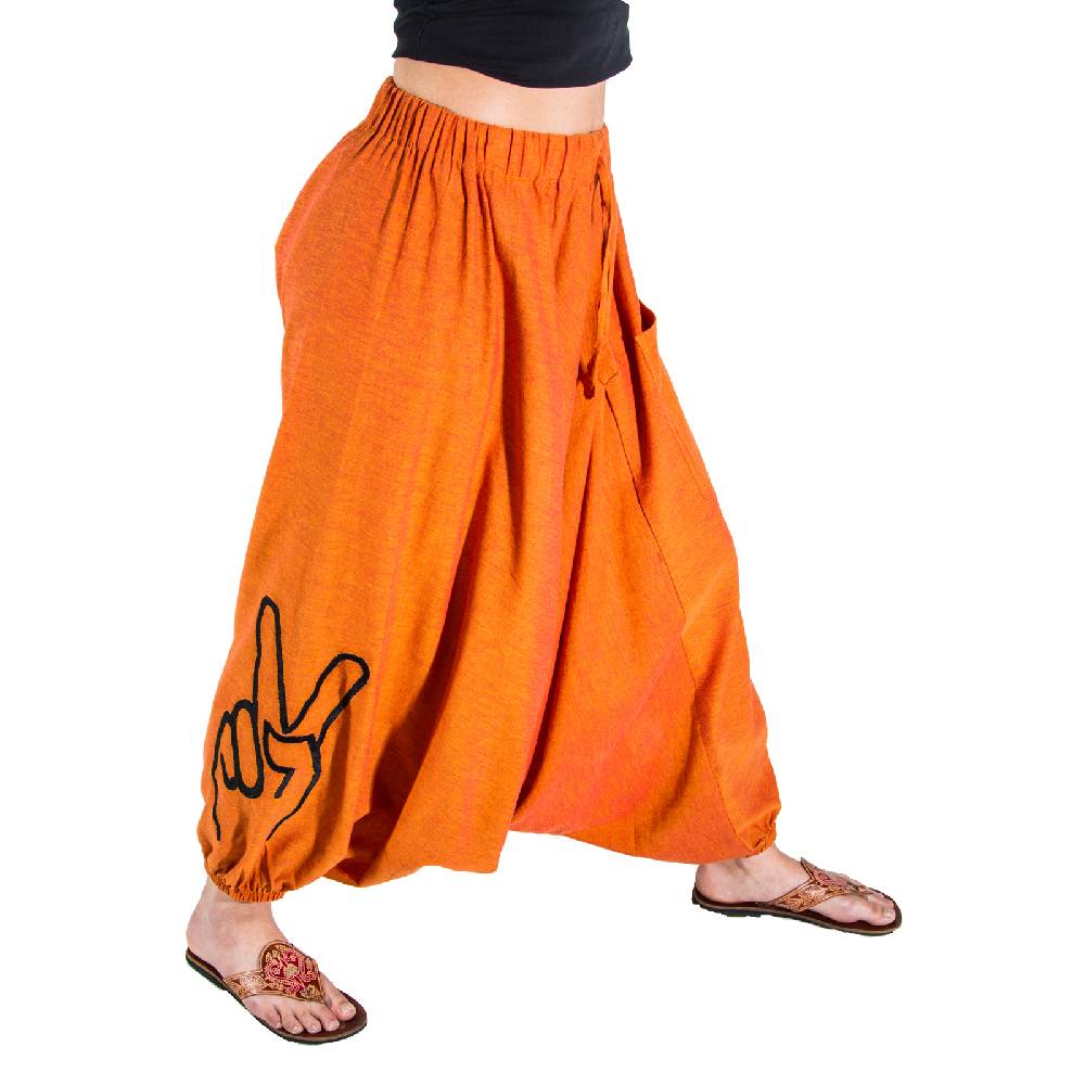 Kunst Und Magie Kunst und Magie Damen Goa Haremshose mit Peace Finger Symbol Super Rabatt