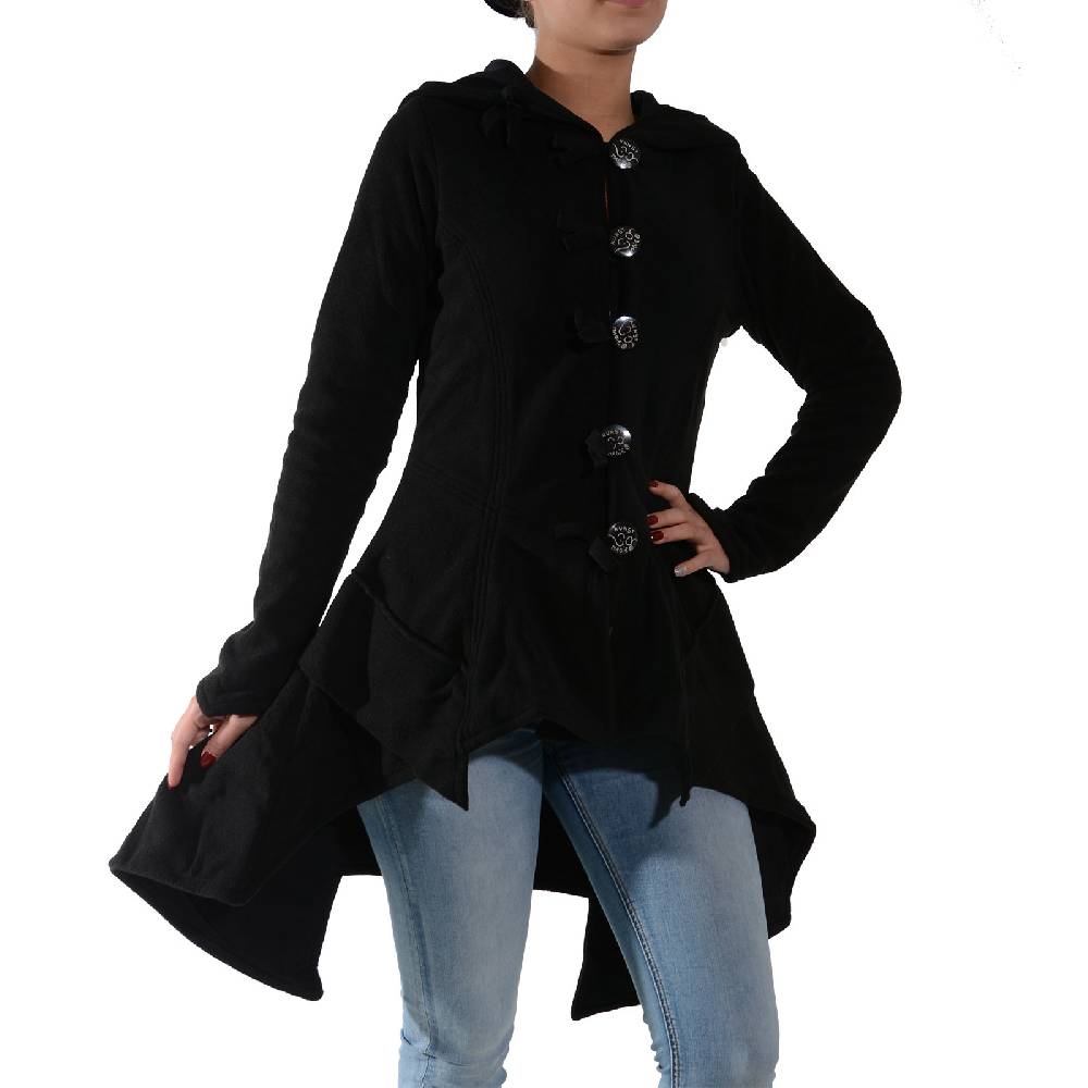 Kunst Und Magie Kunst und Magie Damenmantel aus Fleece mit Kapuze Boho Gehrock Jacke Fleecejacke Begrenzt auf 3 Tage