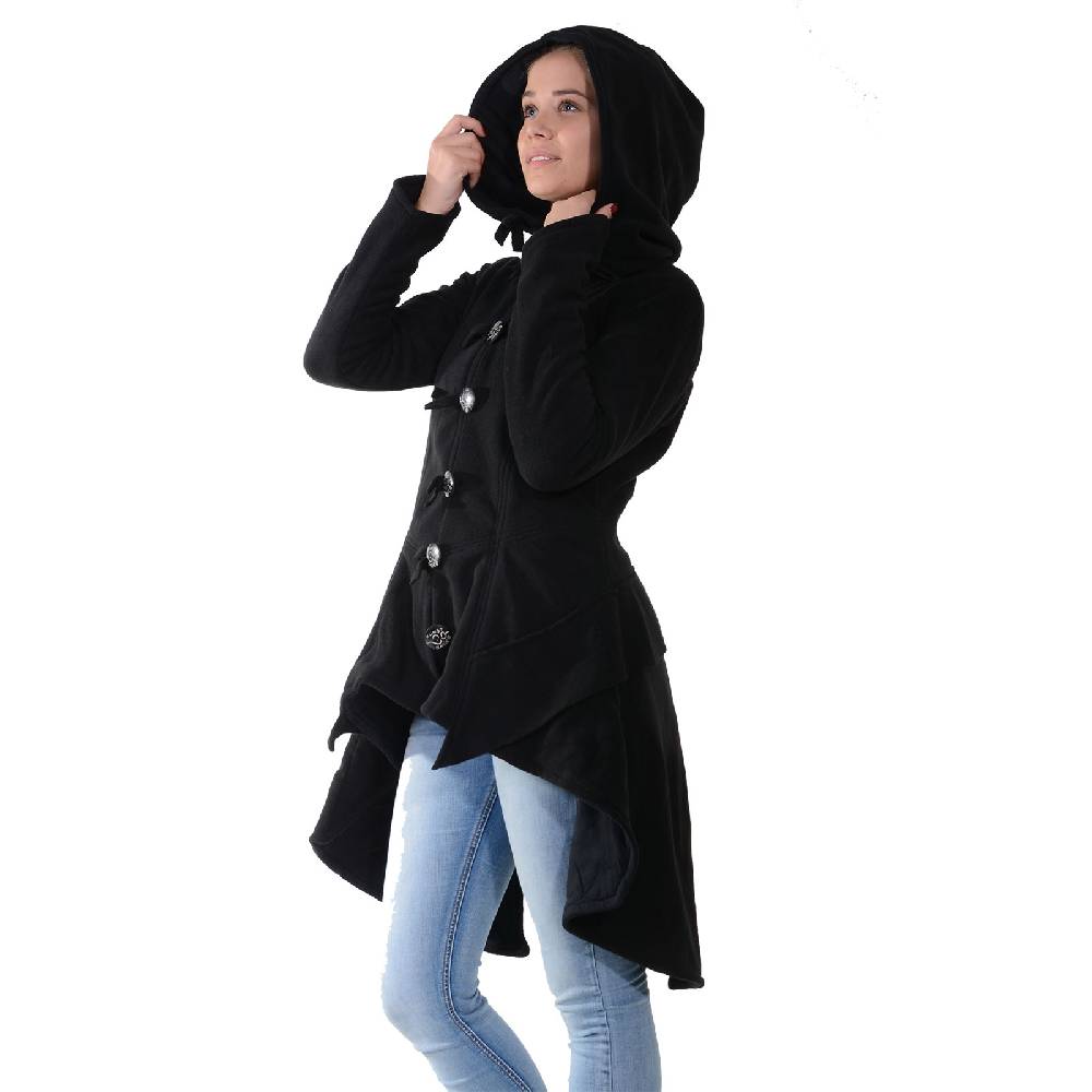 Kunst Und Magie Kunst und Magie Damenmantel aus Fleece mit Kapuze Boho Gehrock Jacke Fleecejacke Begrenzt auf 3 Tage