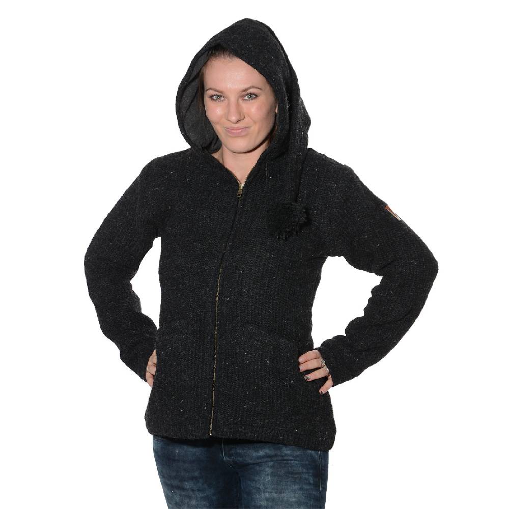 Kunst Und Magie Kunst und Magie Klassische Damen Strickjacke Wolle Jacke mit Fleecefutter und Zipfelkapuze Im Verkauf
