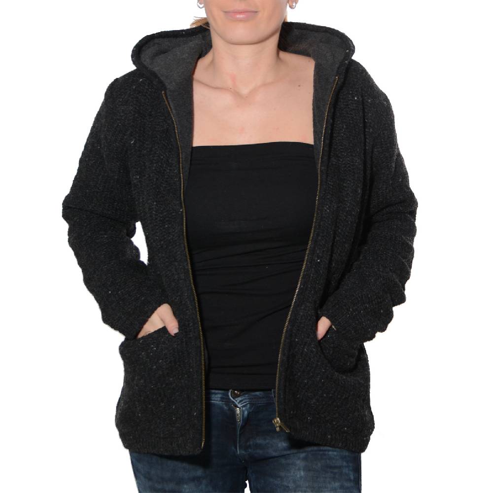 Kunst Und Magie Kunst und Magie Klassische Damen Strickjacke Wolle Jacke mit Fleecefutter und Zipfelkapuze Im Verkauf