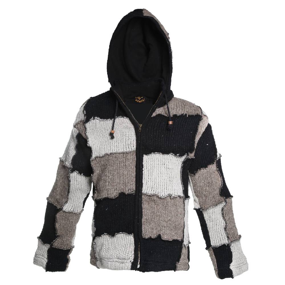 Kunst Und Magie Kunst und Magie Patchwork Strickjacke mit Zipfelkapuze Nachhaltig No Waist 2025