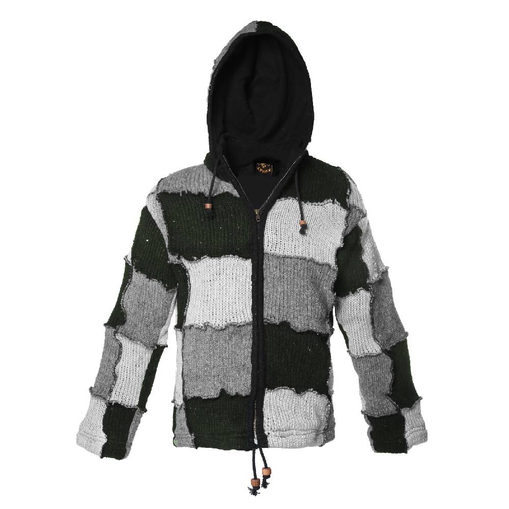 Kunst Und Magie Kunst und Magie Patchwork Strickjacke mit Zipfelkapuze Nachhaltig No Waist 2025