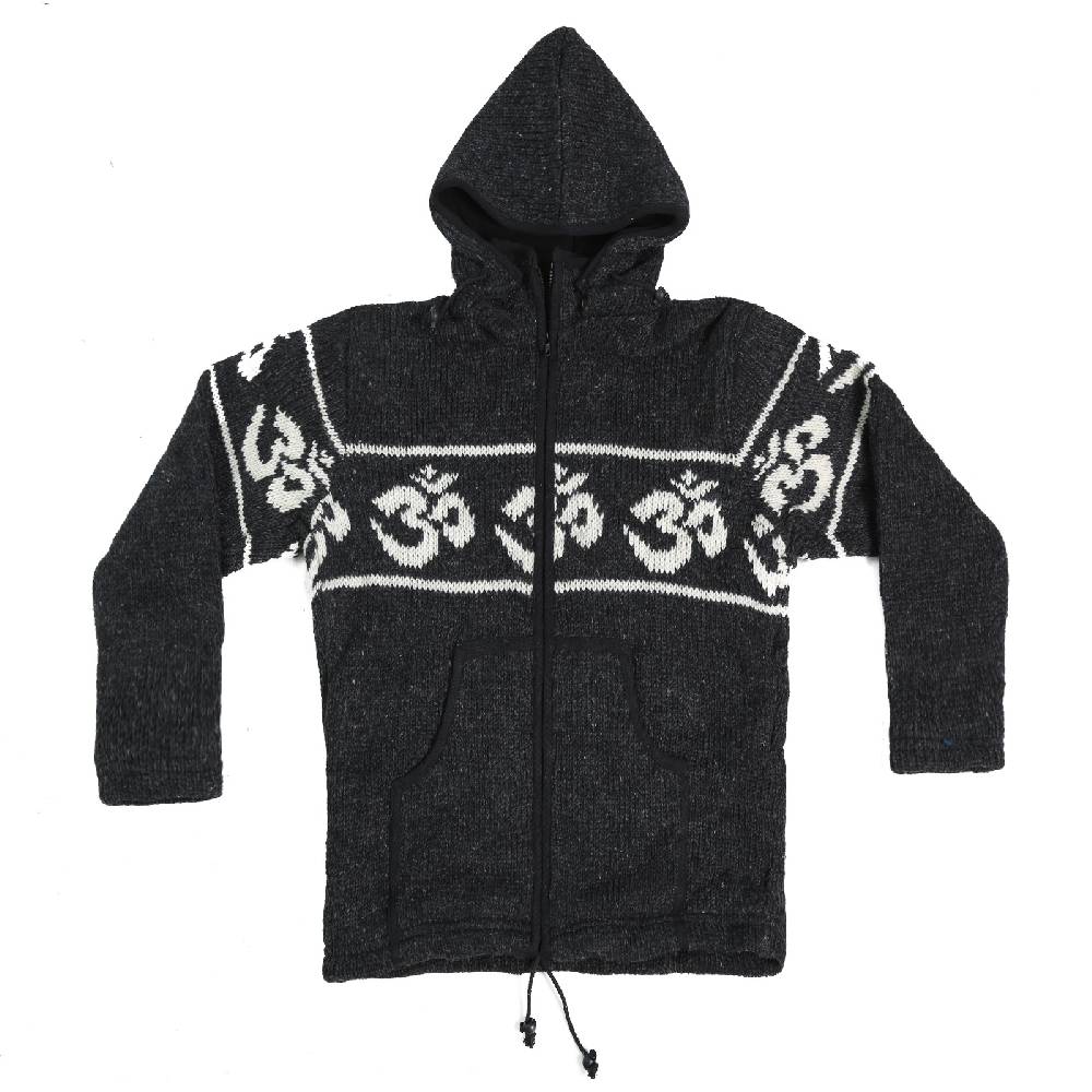 Kunst Und Magie Kunst und Magie Herren Strickjacke OM Wolljacke mit Fleecefutter abnehmbare Kapuze Schurwolle Online