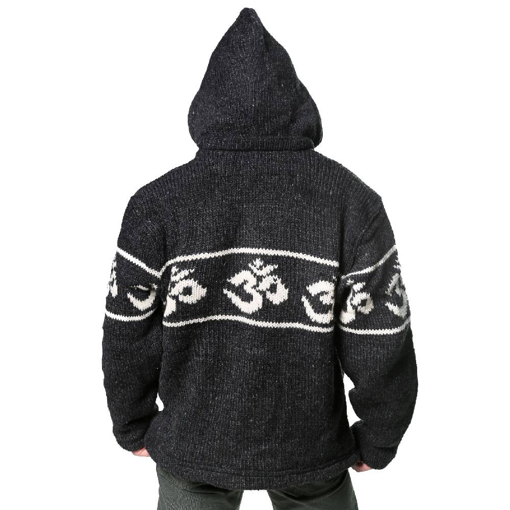 Kunst Und Magie Kunst und Magie Herren Strickjacke OM Wolljacke mit Fleecefutter abnehmbare Kapuze Schurwolle Online