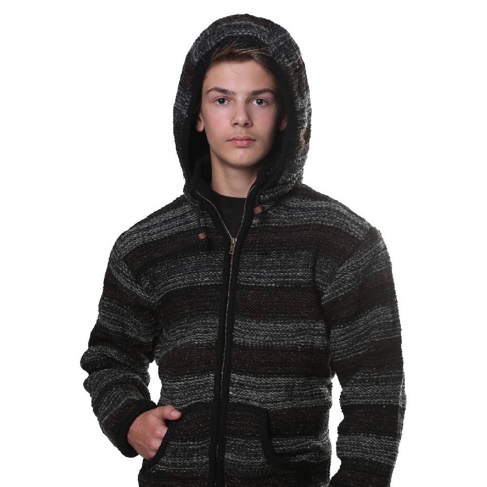 Kunst Und Magie Kunst und Magie Herren Strickjacke Wolljacke mit Fleecefutter aus Schurwolle mit abnehmbarer Kapuze im Angebot