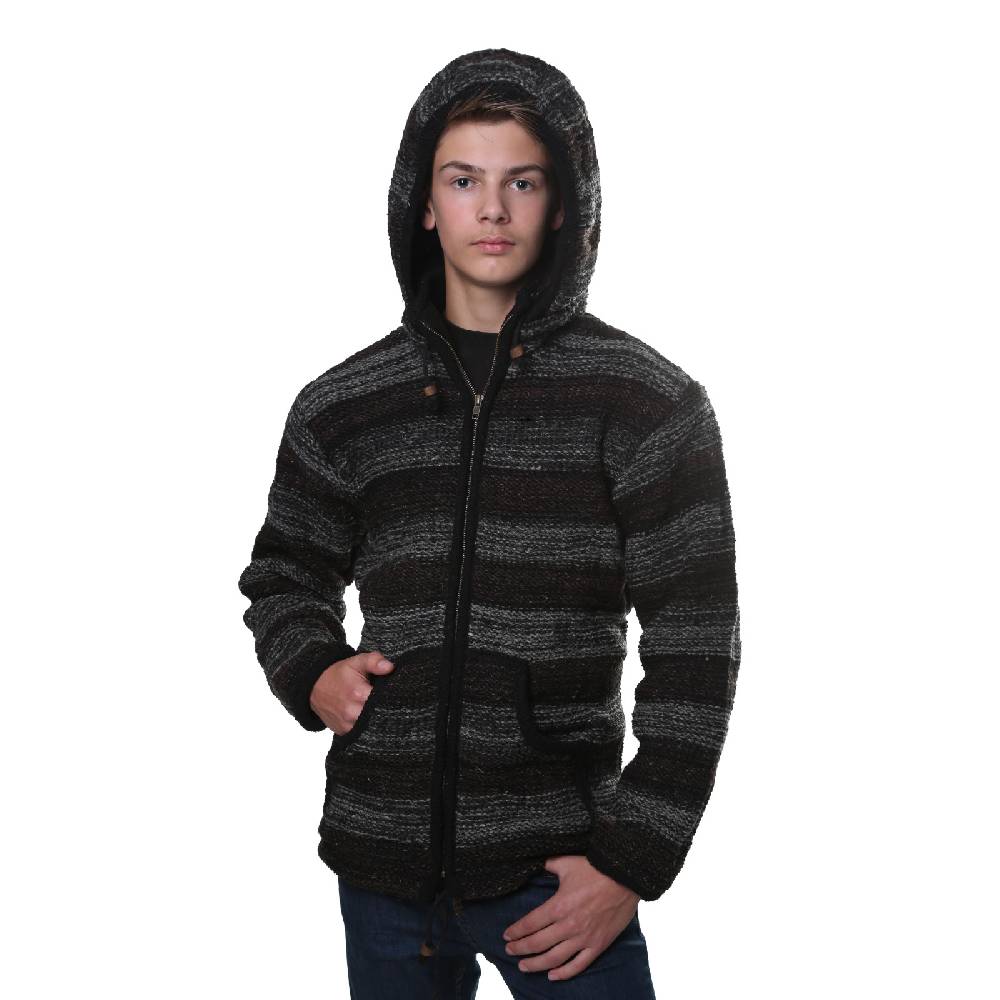 Kunst Und Magie Kunst und Magie Herren Strickjacke Wolljacke mit Fleecefutter aus Schurwolle mit abnehmbarer Kapuze im Angebot