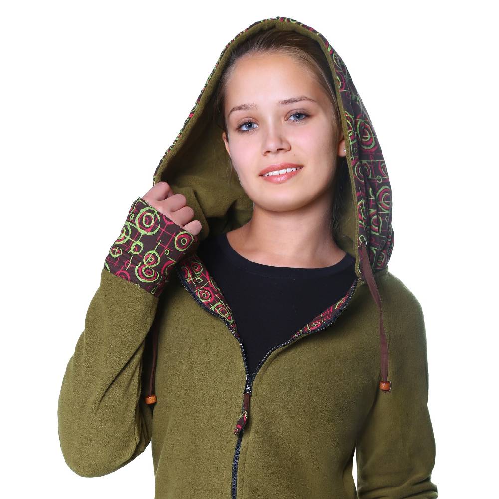 Kunst Und Magie Kunst und Magie kurzer Damenmantel aus Fleece mit Kapuze Günstiger Verkauf