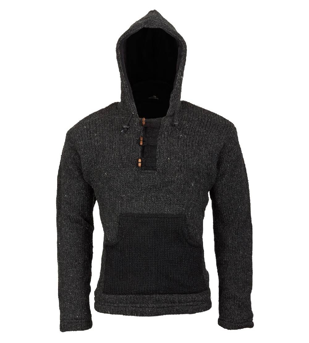 Kunst Und Magie Kunst und Magie Herren Strickpullover Kapuze Wollpullover Nepal Baja Fleecefutter Hoodie Günstig kaufen