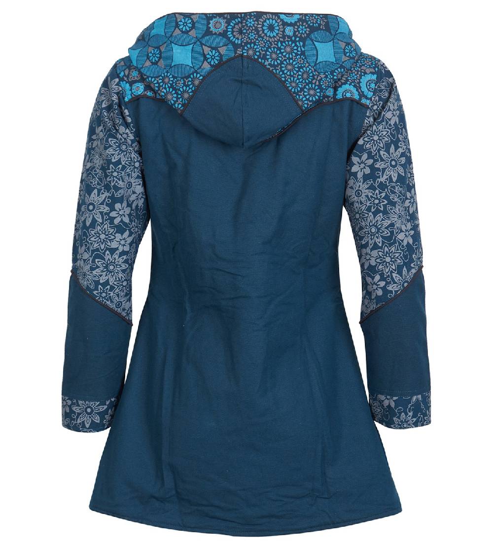 Kunst Und Magie Kunst und Magie Damenmantel mit Kapuze Blumenmuster Jacke Baumwolle Boho Exklusivangebot