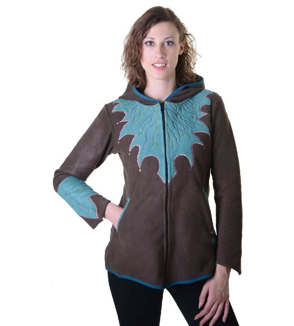 Kunst Und Magie Damen Hippie Fleecejacke "The Tree" mit Kapuze und bunten Herbst-Mustern Weihnachtsangebot