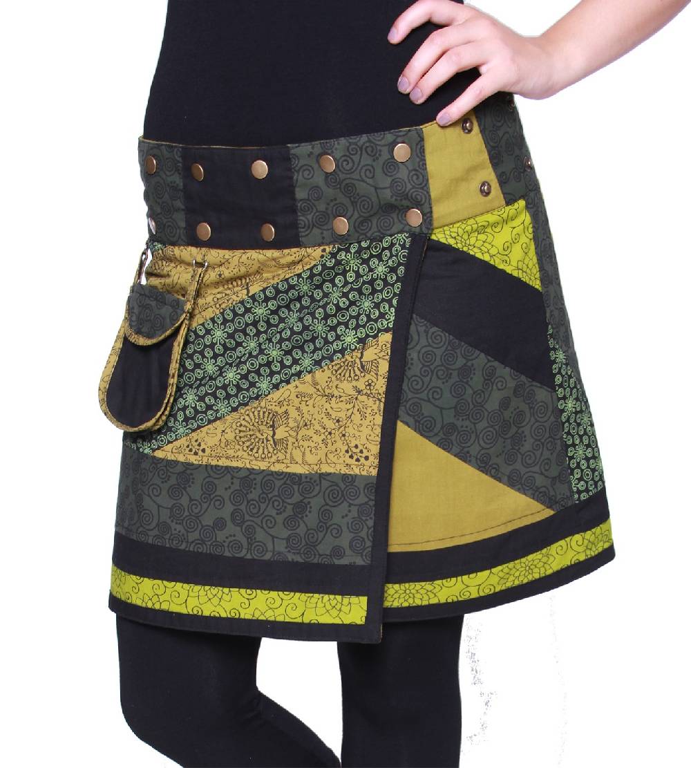 Kunst Und Magie Wunderschöner sommerlicher Wickelrock Minirock Cacheur mit kleiner Tasche ideal für das nächste Festival Goa Hippie Rock Vatertagsangebot