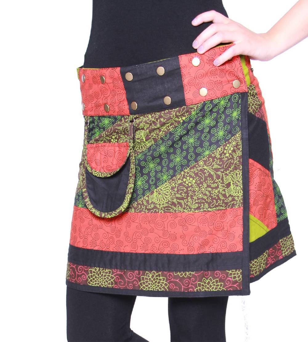Kunst Und Magie Wunderschöner sommerlicher Wickelrock Minirock Cacheur mit kleiner Tasche ideal für das nächste Festival Goa Hippie Rock Vatertagsangebot