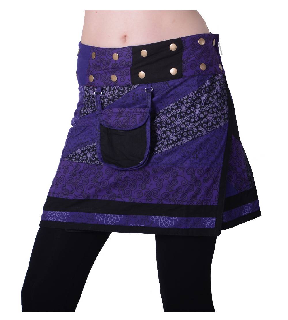 Kunst Und Magie Wunderschöner sommerlicher Wickelrock Minirock Cacheur mit kleiner Tasche ideal für das nächste Festival Goa Hippie Rock Vatertagsangebot