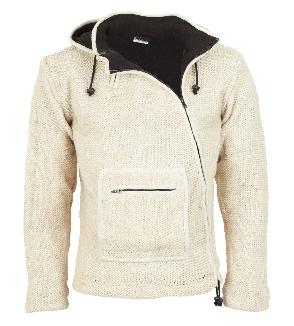 Kunst Und Magie Baja Herren-Strickjacke mit Fleecefutter und Zipfelkapuze Poncho Goa Hippie Bestseller