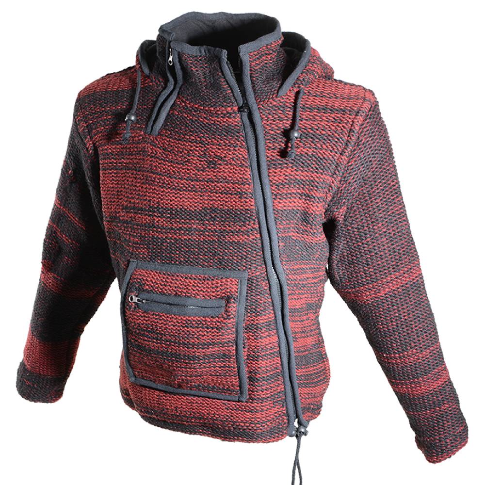 Kunst Und Magie Damen Wolljacke Hippie Goa Strickjacke mit Fleecefutter und Kapuze Schwarz/Rot Riesige Ersparnisse