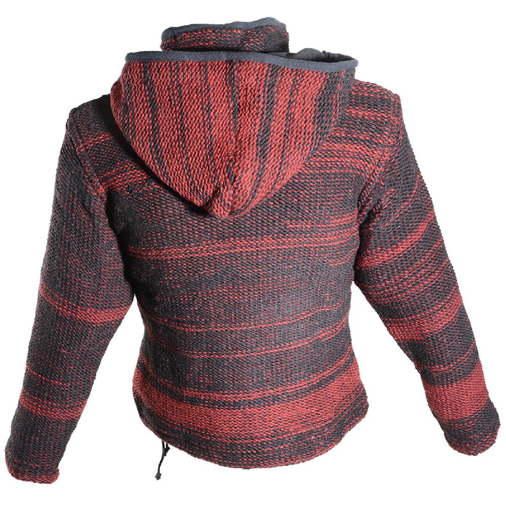 Kunst Und Magie Damen Wolljacke Hippie Goa Strickjacke mit Fleecefutter und Kapuze Schwarz/Rot Riesige Ersparnisse