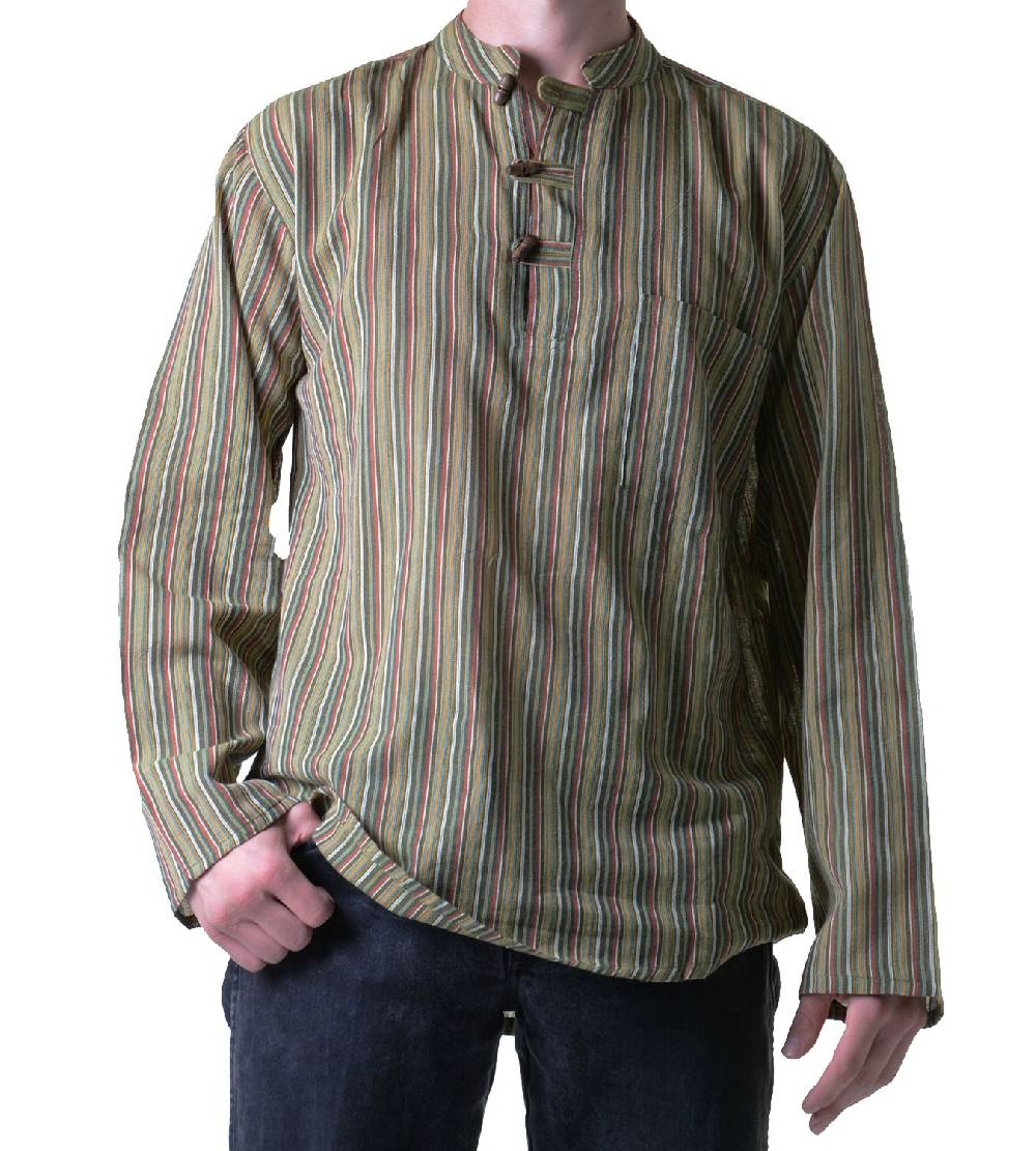 Kunst Und Magie Herren Fischerhemd Kurtha Gestreift Überzieher Hemd Poncho Mittelalter Nepal Kostenlose Rückgabe