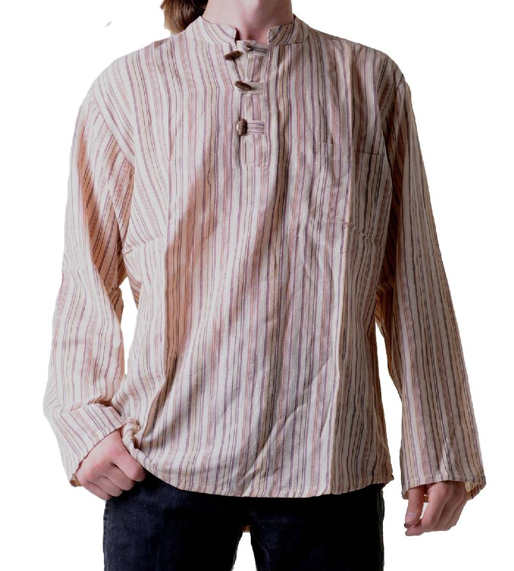 Kunst Und Magie Herren Fischerhemd Kurtha Gestreift Überzieher Hemd Poncho Mittelalter Nepal Kostenlose Rückgabe