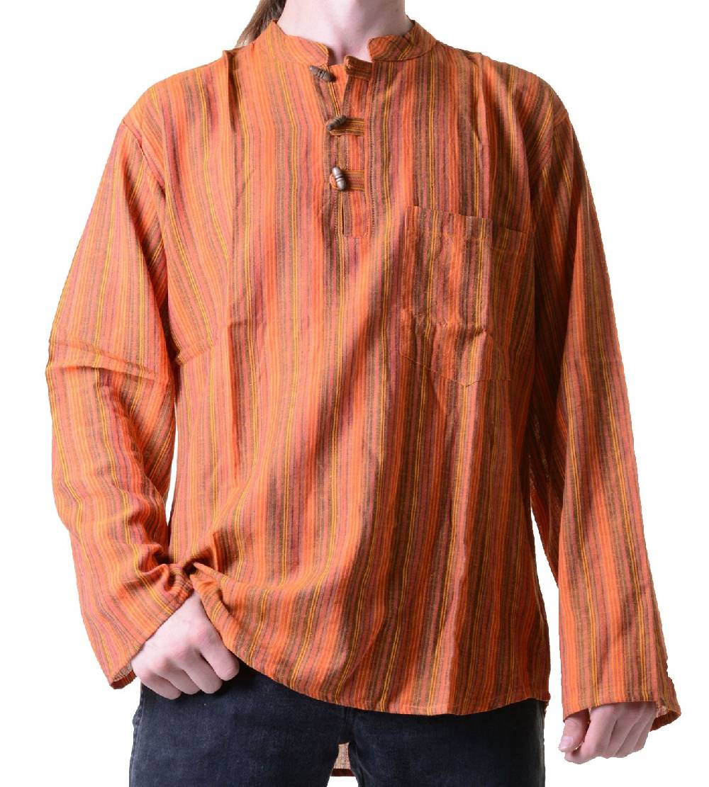 Kunst Und Magie Herren Fischerhemd Kurtha Gestreift Überzieher Hemd Poncho Mittelalter Nepal Kostenlose Rückgabe