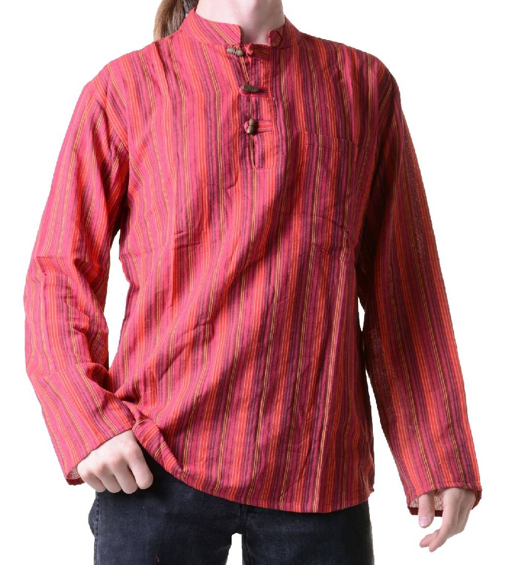 Kunst Und Magie Herren Fischerhemd Kurtha Gestreift Überzieher Hemd Poncho Mittelalter Nepal Kostenlose Rückgabe