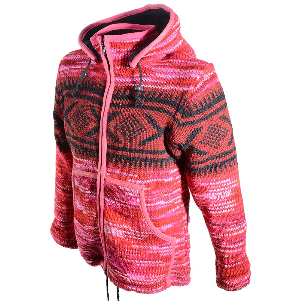 Kunst Und Magie Hippie Goa Nepal Strickjacke Poncho Woll-Pullover in Pink mit abnehmbarer Zipfelkapuze Letzte 2 Tage