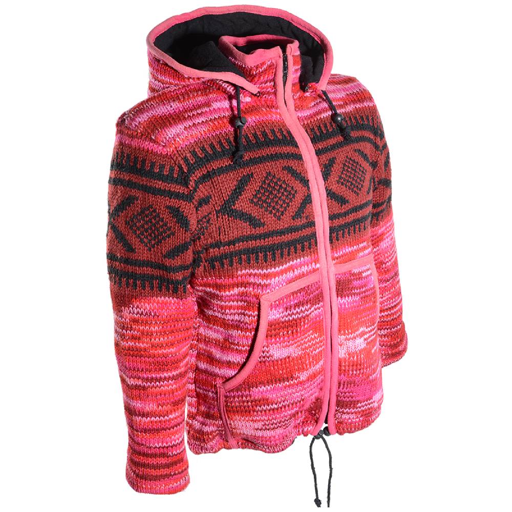 Kunst Und Magie Hippie Goa Nepal Strickjacke Poncho Woll-Pullover in Pink mit abnehmbarer Zipfelkapuze Letzte 2 Tage