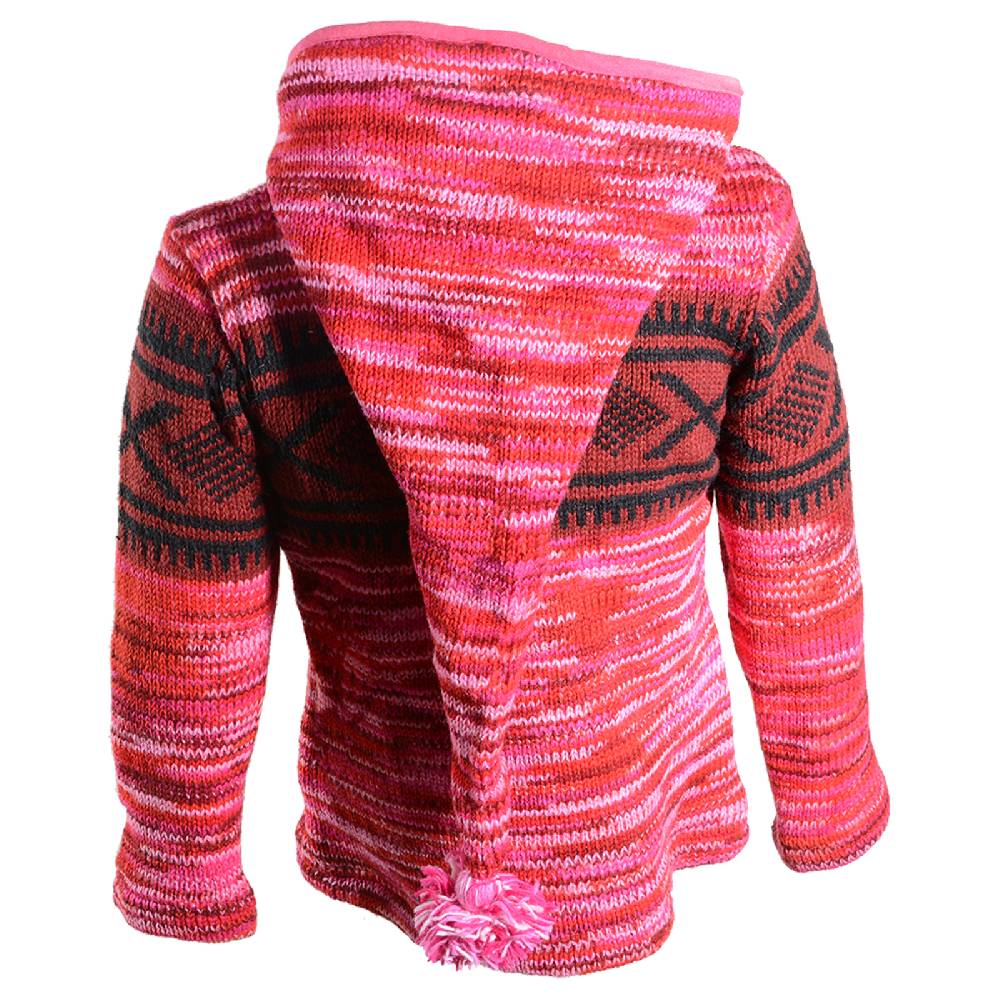 Kunst Und Magie Hippie Goa Nepal Strickjacke Poncho Woll-Pullover in Pink mit abnehmbarer Zipfelkapuze Letzte 2 Tage