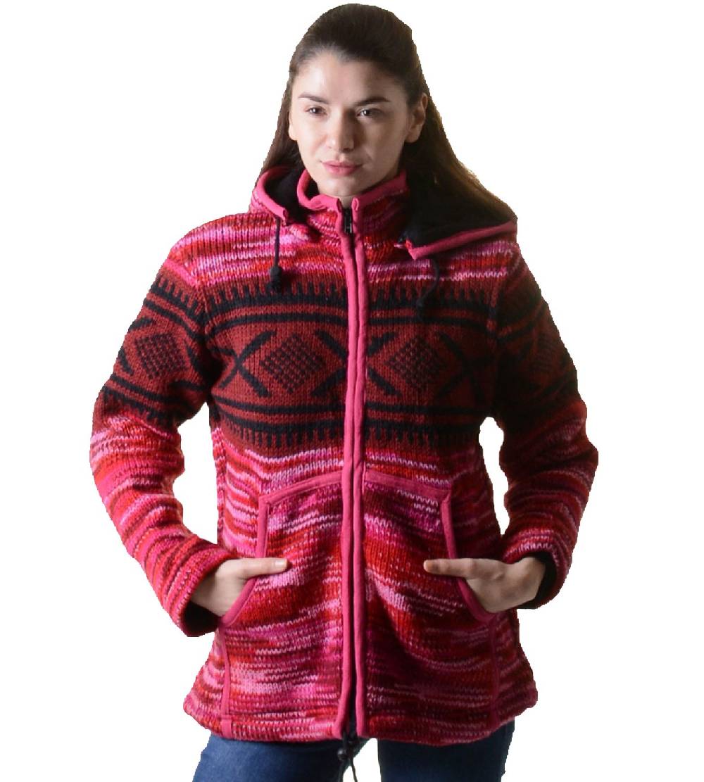Kunst Und Magie Hippie Goa Nepal Strickjacke Poncho Woll-Pullover in Pink mit abnehmbarer Zipfelkapuze Letzte 2 Tage