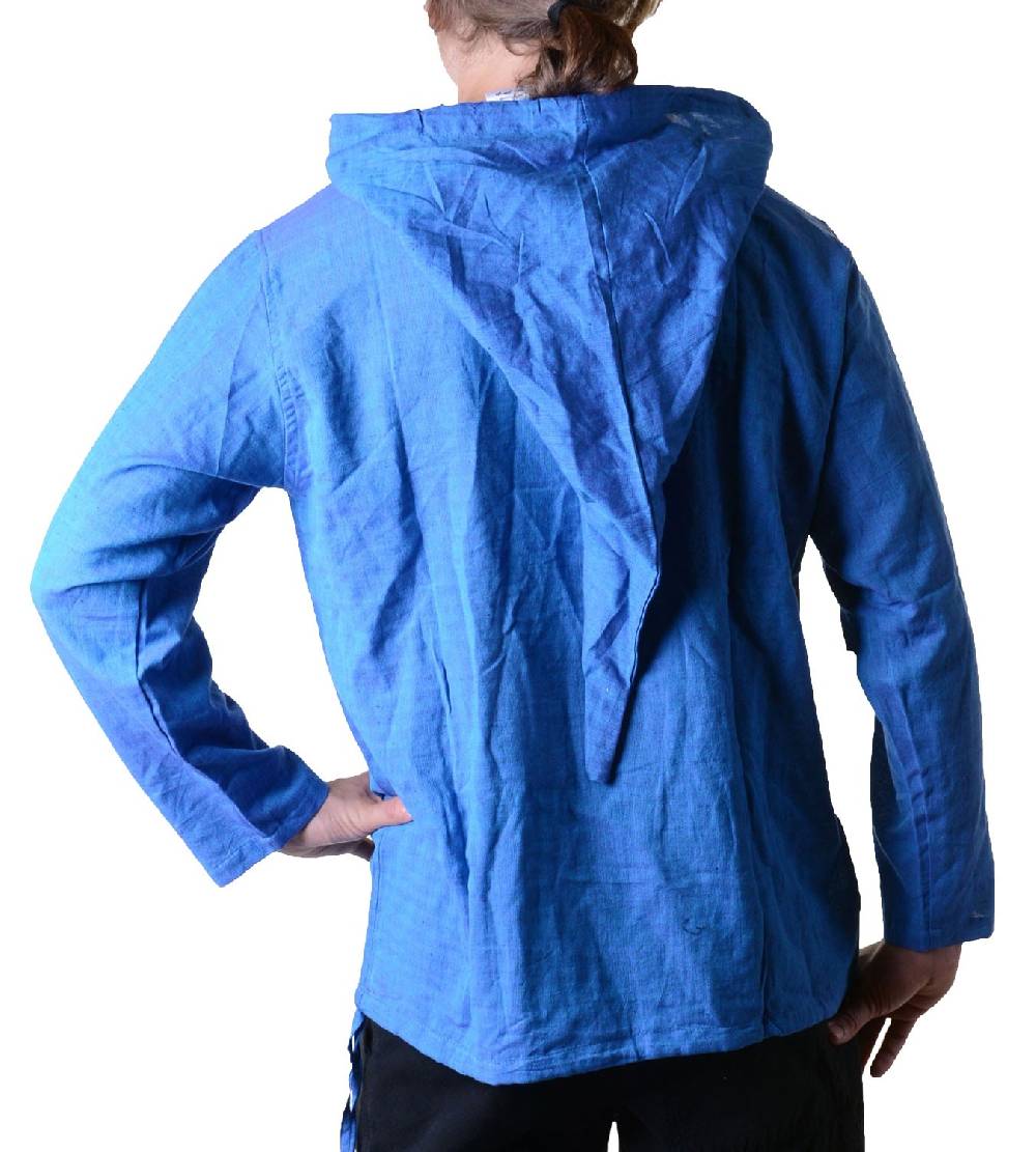 Kunst Und Magie Nepal Fischerhemd Kurtha Einfarbig Hemd Poncho Mittelalter mit Zipfelkapuze Letzter Tag