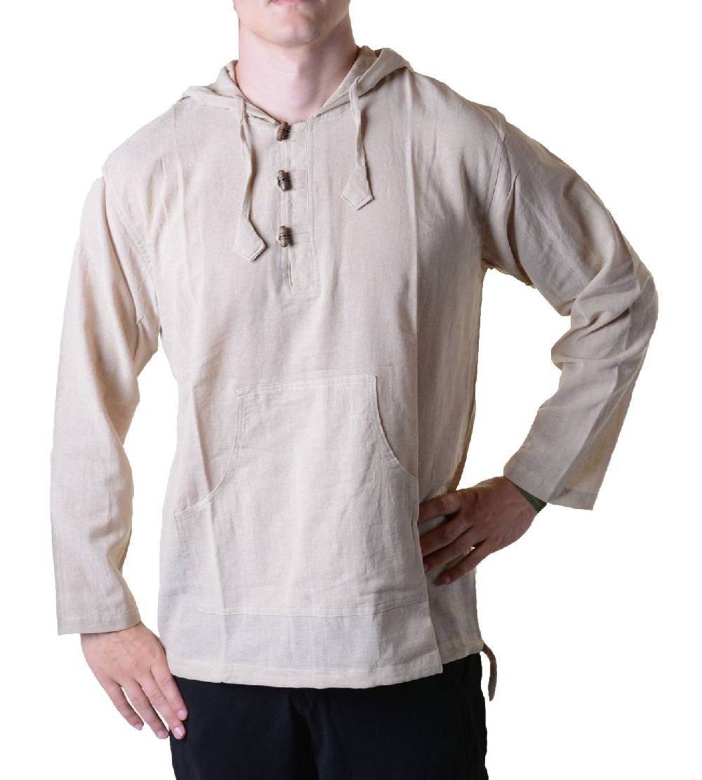 Kunst Und Magie Nepal Fischerhemd Kurtha Einfarbig Hemd Poncho Mittelalter mit Zipfelkapuze Letzter Tag