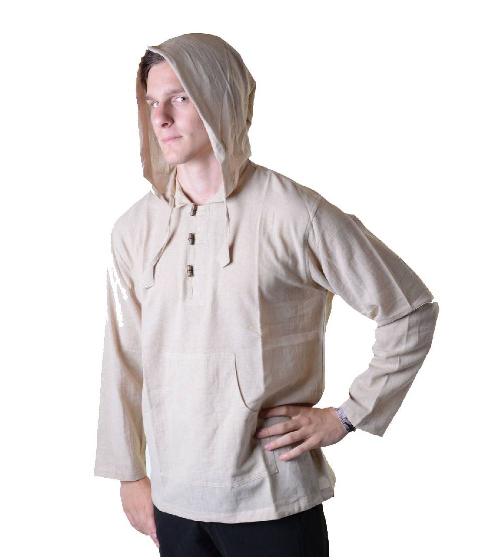 Kunst Und Magie Nepal Fischerhemd Kurtha Einfarbig Hemd Poncho Mittelalter mit Zipfelkapuze Letzter Tag