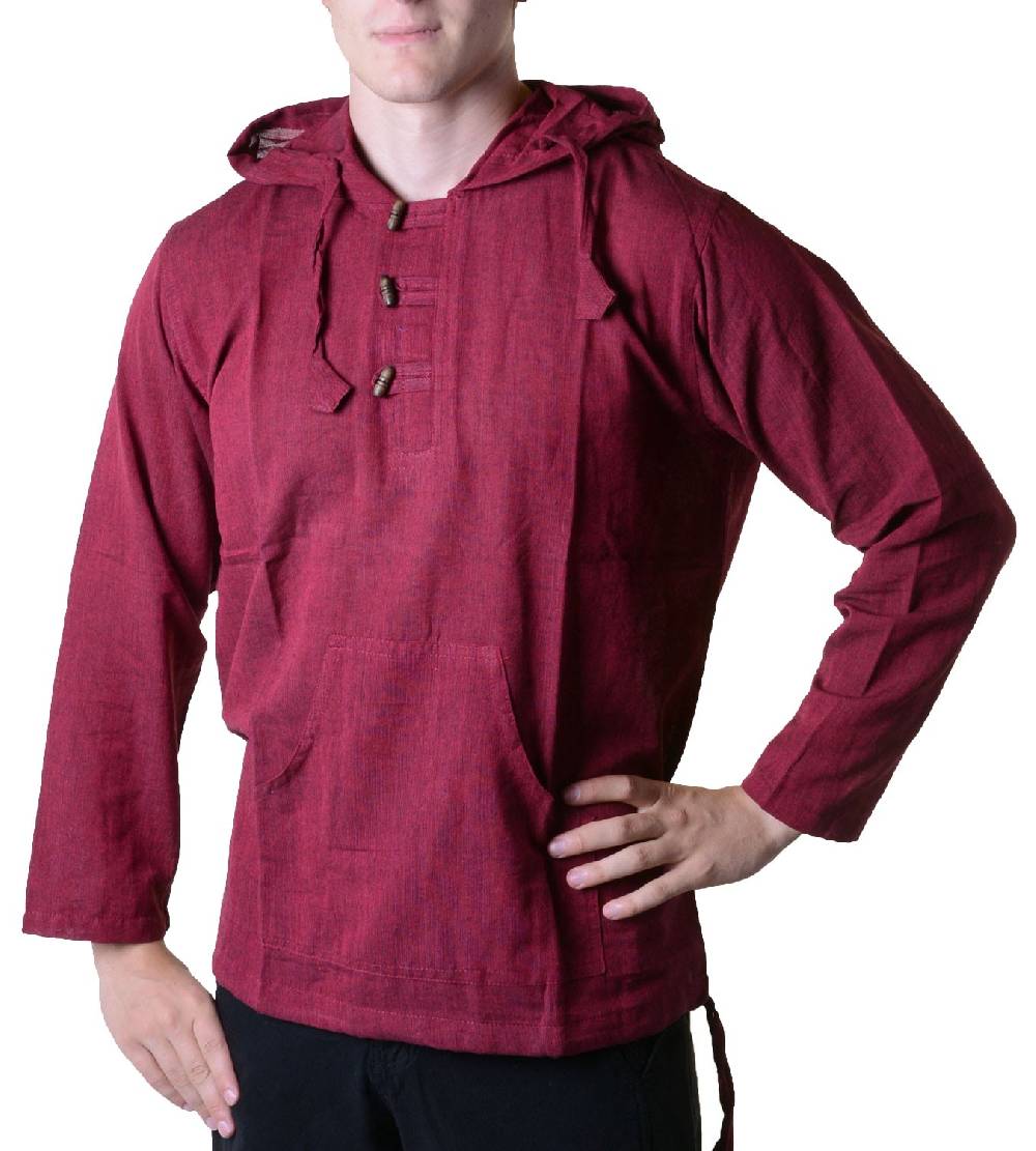 Kunst Und Magie Nepal Fischerhemd Kurtha Einfarbig Hemd Poncho Mittelalter mit Zipfelkapuze Letzter Tag