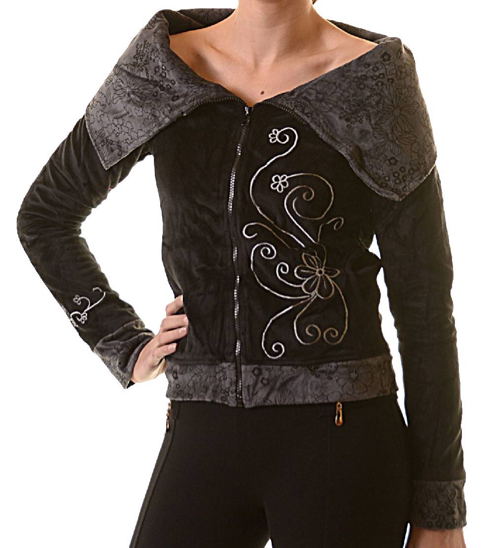 Kunst Und Magie Boho Ethno Jacke mit Rollkragen aus Samt Bis zu 65% Rabatt