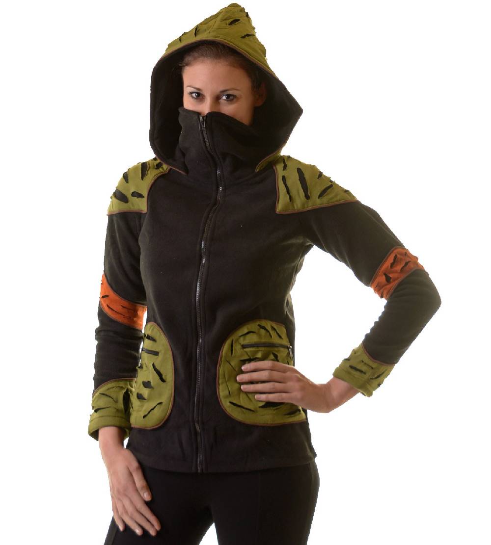 Kunst Und Magie Elfenhafte Fleece Jacke mit Cutwork Patches Goa Psy Hippie Fraggle Discount Store für neue Produkte