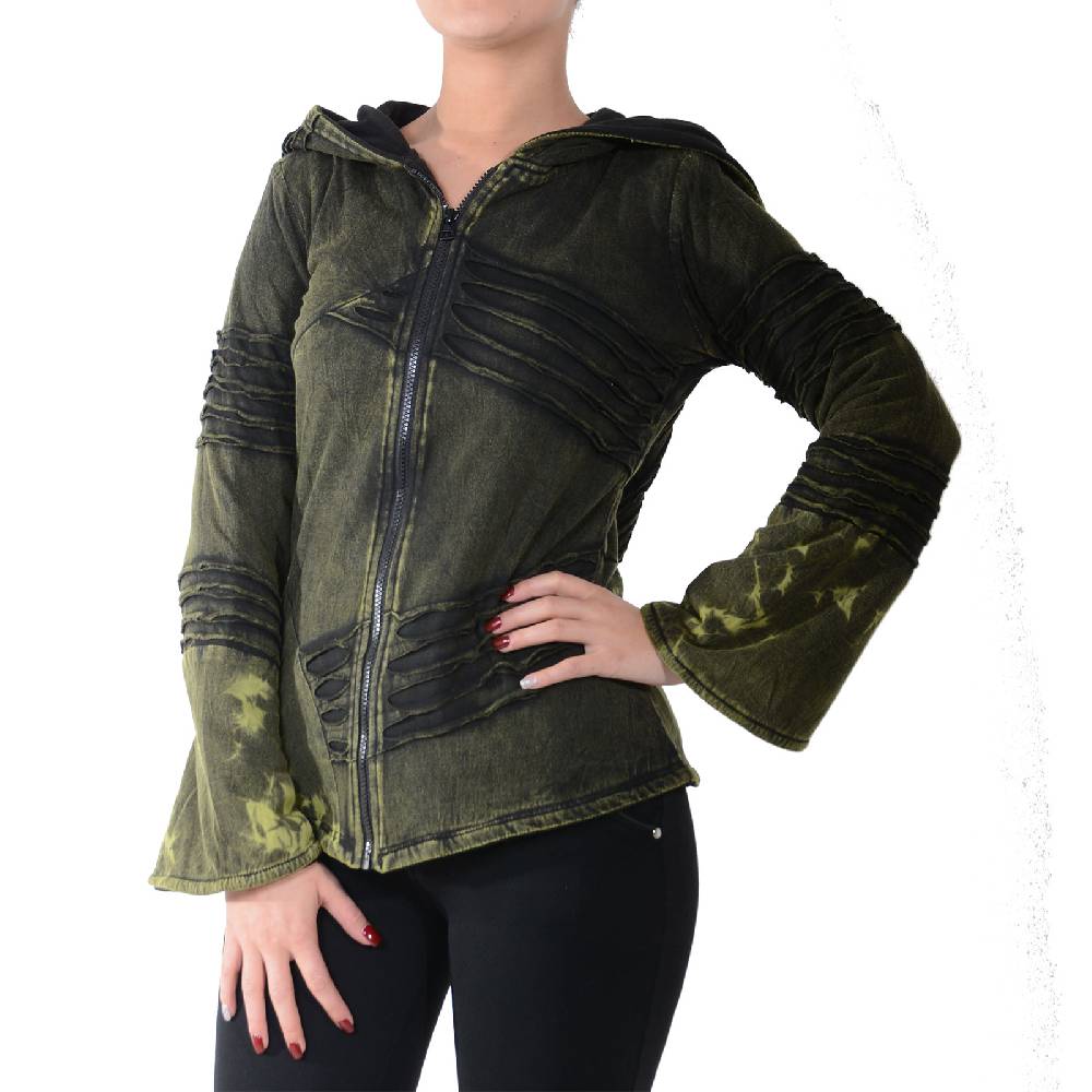 Kunst Und Magie Kunst und Magie Damen Goa Hippie Jacke mit Zipfelkapuze Stonewashed Fleecefutter Rabatt